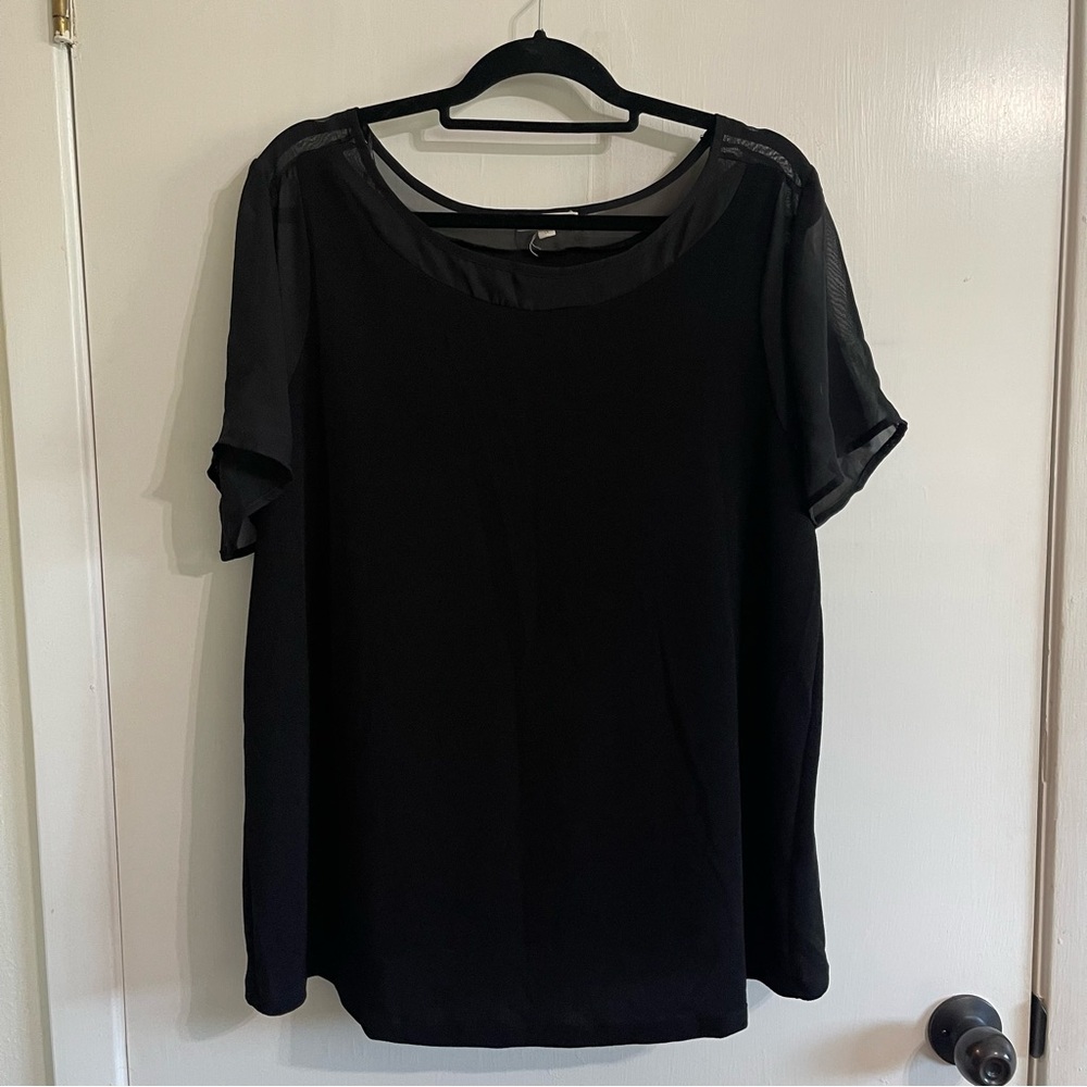 Pleione Elegant Black Blouse with Sheer Sleeves - Picture 2 of 9